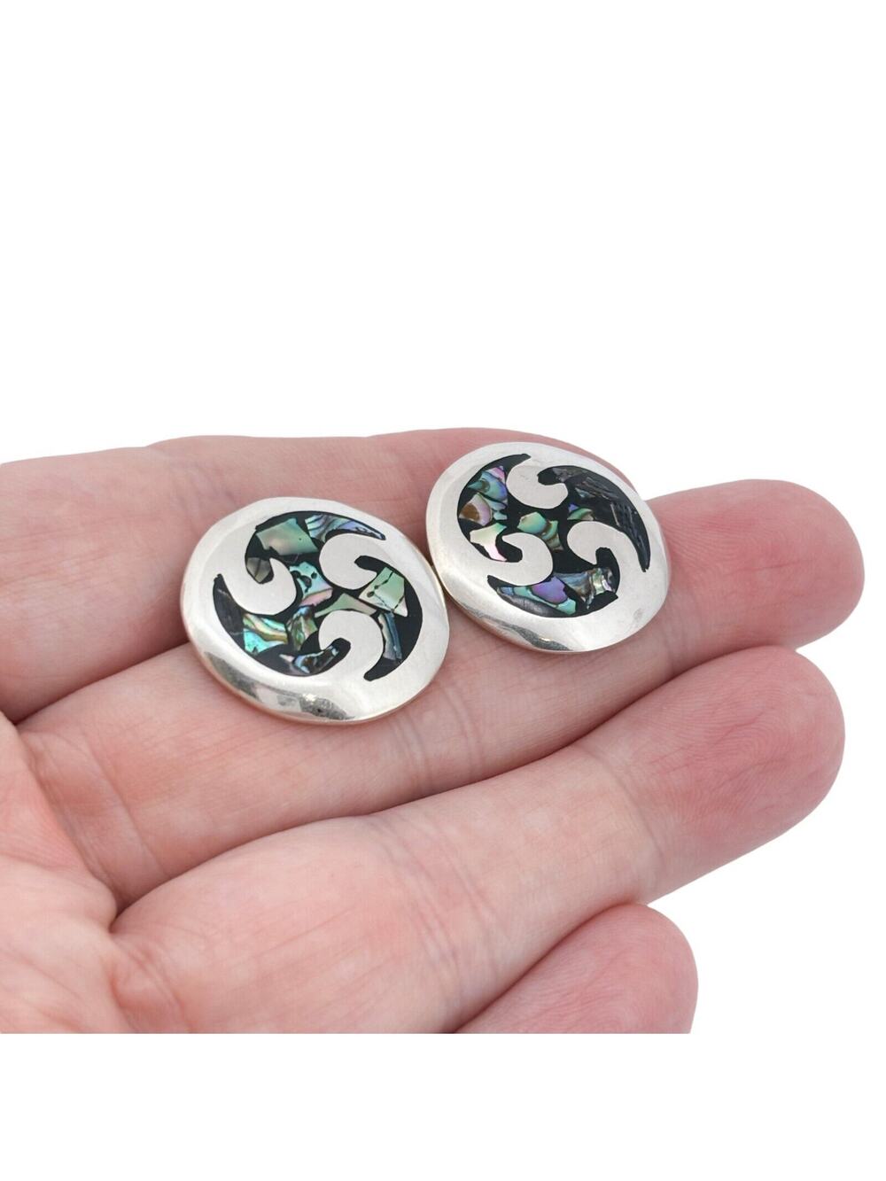 Vintage Mexico Taxco Sterling Silver 925 Abalone Inlay Earrings